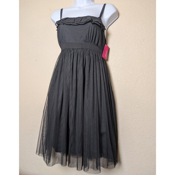 NWT Black Mesh Babydoll Midi Dress with Ruffle Trim Size Large Y2K Coquette PLL - Picture 2 of 12
